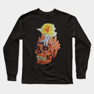 Orange Crystal Skull Long Sleeve T-Shirt